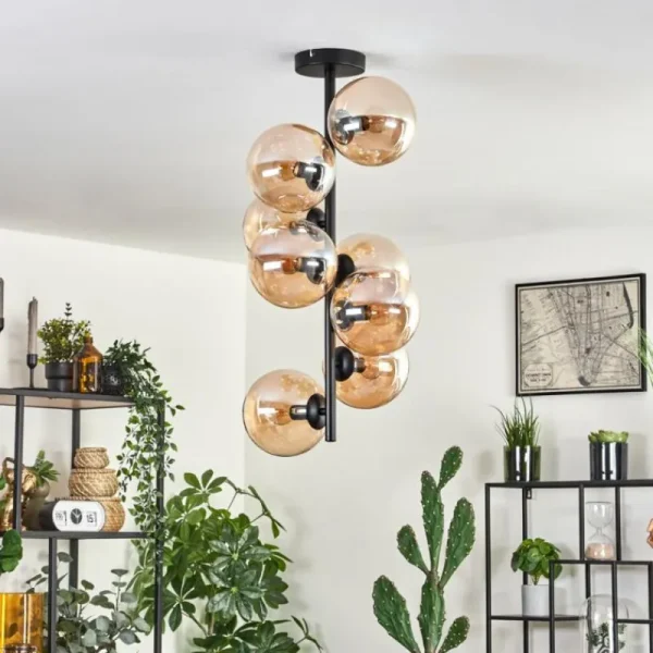 hofstein Plafonnier - Verre 15 cm Gastor Ambre, 8 lumières* Lampes En Verre