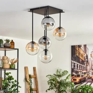 hofstein Plafonnier - Verre 15 cm Gastor Ambre, Clair, Fumé, 5 lumières* Lampes Modernes