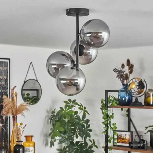 hofstein Plafonnier - Verre 15 cm Gastor Fumé, 4 lumières* Lampes Modernes