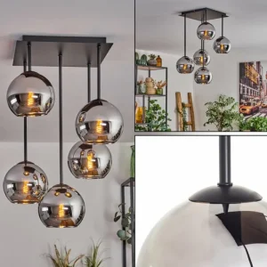 hofstein Plafonnier - Verre 15 cm Koyoto Chrome, 5 lumières* Lampes En Verre