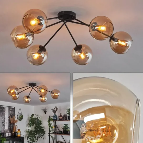 hofstein Plafonnier - Verre 15 cm Koyoto Ambre, 6 lumières* Lampes En Verre