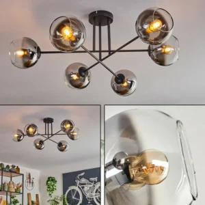 hofstein Plafonnier - Verre 15 cm Koyoto Chrome, Clair, 6 lumières* Lampes En Verre