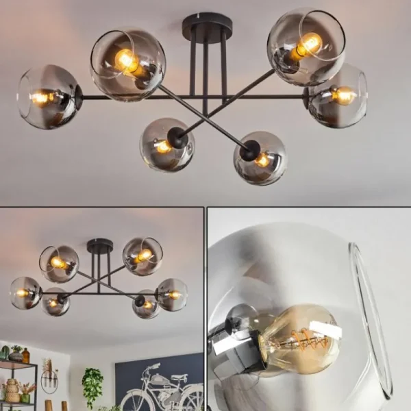 hofstein Plafonnier - Verre 15 cm Koyoto Clair, Fumé, 6 lumières* Lampes Modernes