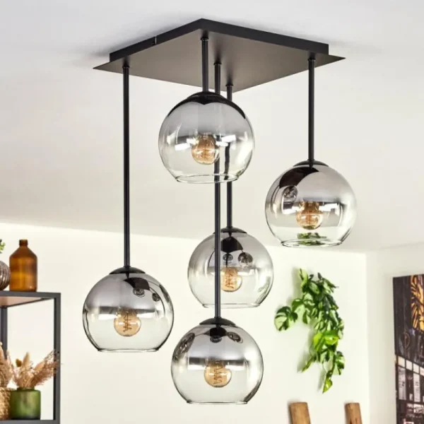 hofstein Plafonnier - Verre 15 cm Koyoto Clair, Fumé, 5 lumières* Lampes Modernes