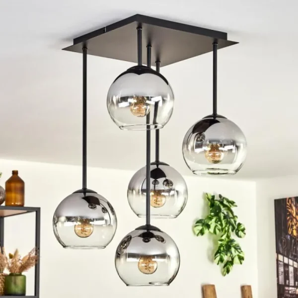 hofstein Plafonnier - Verre 15 cm Koyoto Chrome, Clair, 5 lumières* Lampes En Verre