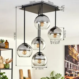 hofstein Plafonnier - Verre 15 cm Koyoto Clair, Fumé, 5 lumières* Lampes Modernes