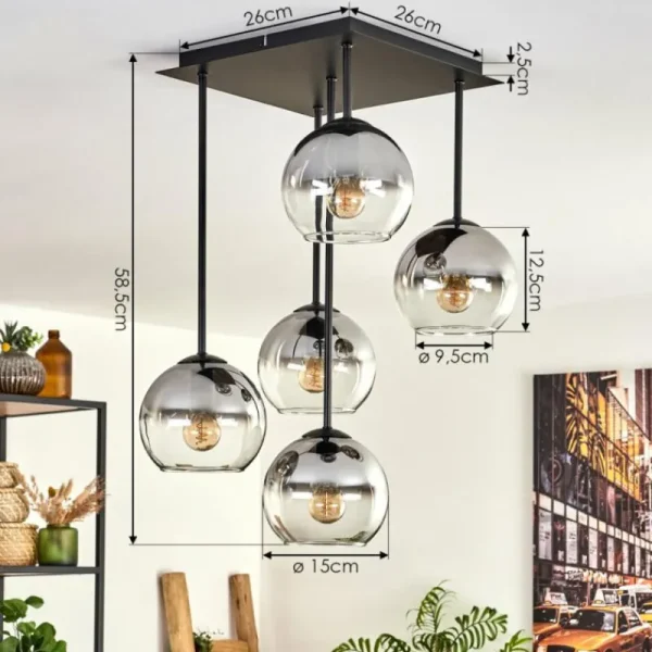 hofstein Plafonnier - Verre 15 cm Koyoto Clair, Fumé, 5 lumières* Lampes Modernes