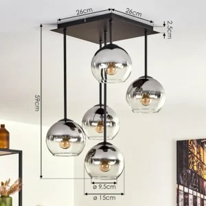 hofstein Plafonnier - Verre 15 cm Koyoto Chrome, Clair, 5 lumières* Lampes En Verre