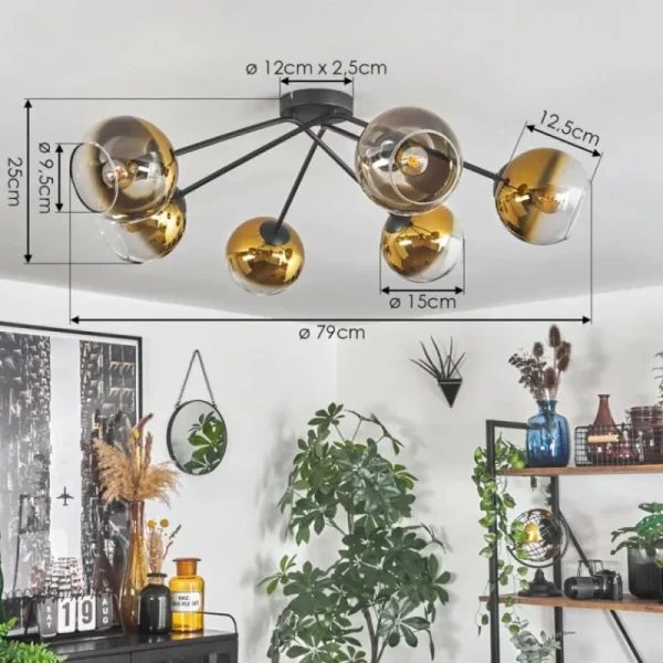 hofstein Plafonnier - Verre 15 cm Koyoto Or, Clair, 6 lumières* Lampes En Verre