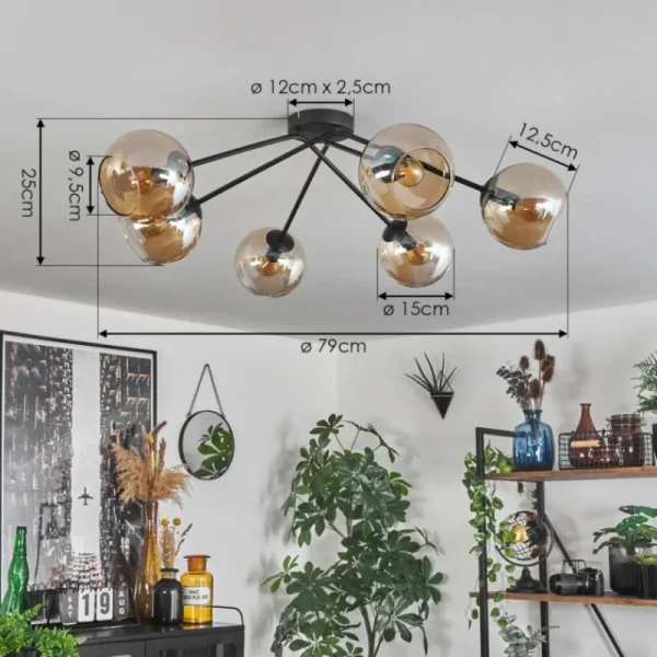 hofstein Plafonnier - Verre 15 cm Koyoto Ambre, 6 lumières* Lampes En Verre