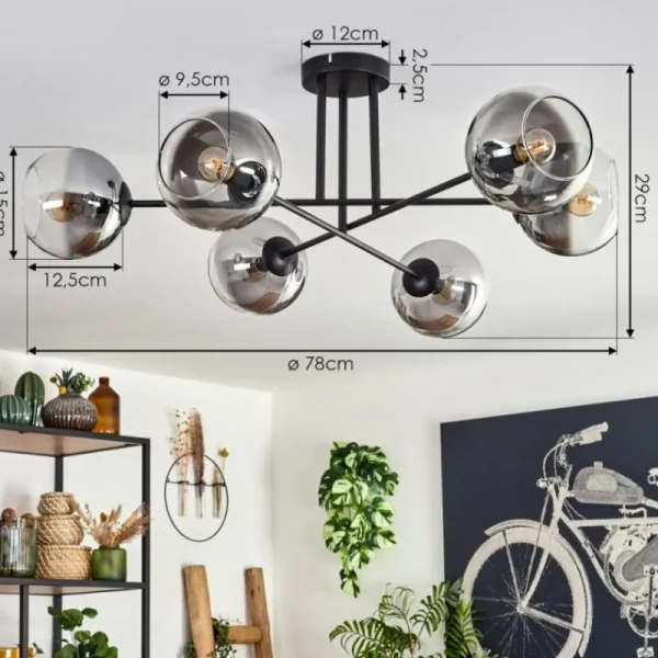 hofstein Plafonnier - Verre 15 cm Koyoto Clair, Fumé, 6 lumières* Lampes Modernes