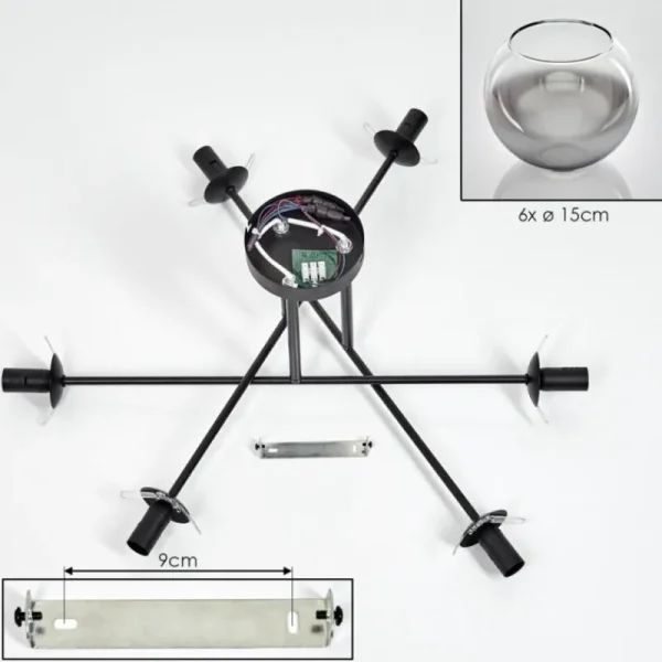 hofstein Plafonnier - Verre 15 cm Koyoto Chrome, Clair, 6 lumières* Lampes En Verre