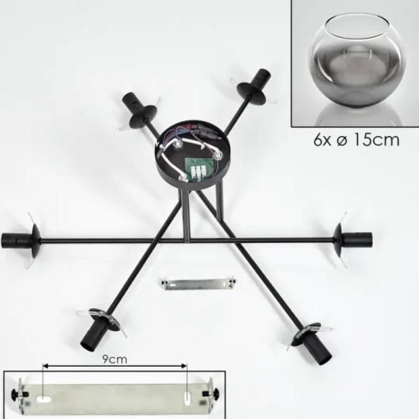 hofstein Plafonnier - Verre 15 cm Koyoto Clair, Fumé, 6 lumières* Lampes Modernes