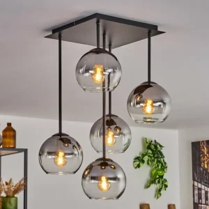 hofstein Plafonnier - Verre 15 cm Koyoto Clair, Fumé, 5 lumières* Lampes Modernes