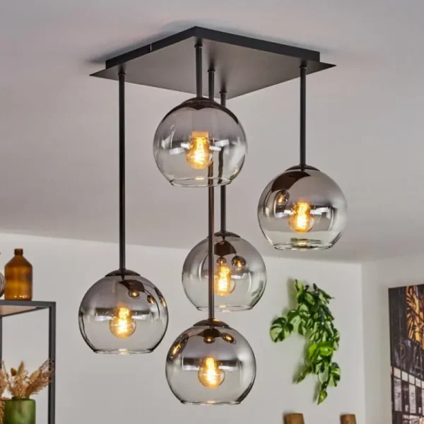 hofstein Plafonnier - Verre 15 cm Koyoto Clair, Fumé, 5 lumières* Lampes Modernes