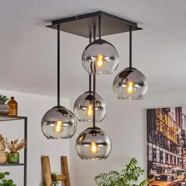 hofstein Plafonnier - Verre 15 cm Koyoto Chrome, Clair, 5 lumières* Lampes En Verre