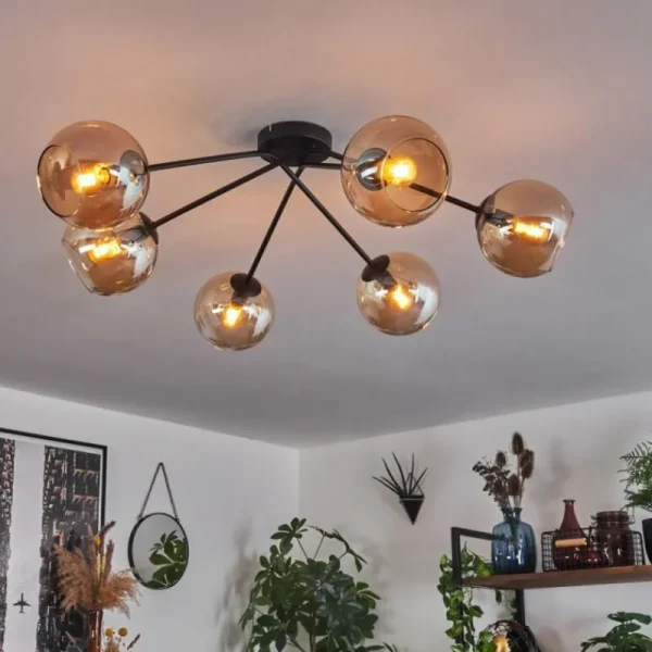 hofstein Plafonnier - Verre 15 cm Koyoto Ambre, 6 lumières* Lampes En Verre