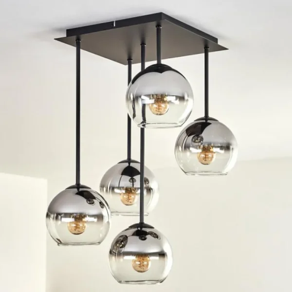 hofstein Plafonnier - Verre 15 cm Koyoto Chrome, Clair, 5 lumières* Lampes En Verre
