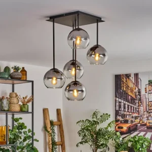 hofstein Plafonnier - Verre 15 cm Koyoto Clair, Fumé, 5 lumières* Lampes Modernes
