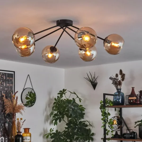 hofstein Plafonnier - Verre 15 cm Koyoto Ambre, 6 lumières* Lampes En Verre
