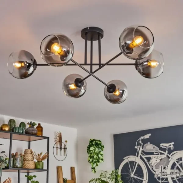 hofstein Plafonnier - Verre 15 cm Koyoto Clair, Fumé, 6 lumières* Lampes Modernes
