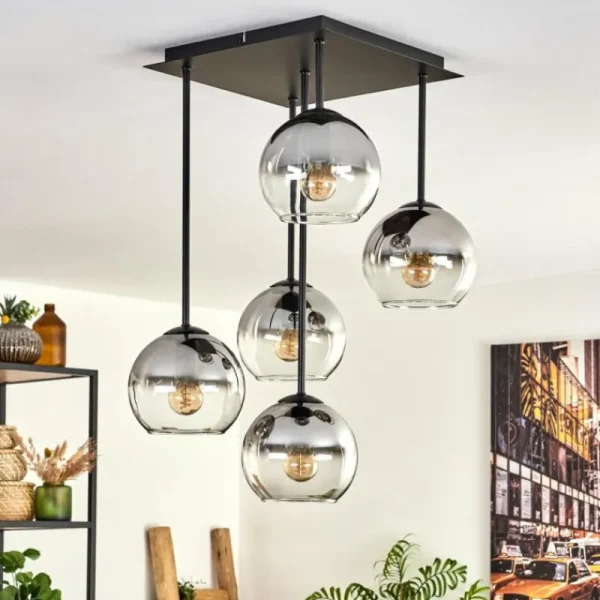 hofstein Plafonnier - Verre 15 cm Koyoto Clair, Fumé, 5 lumières* Lampes Modernes