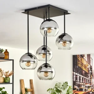 hofstein Plafonnier - Verre 15 cm Koyoto Chrome, Clair, 5 lumières* Lampes En Verre
