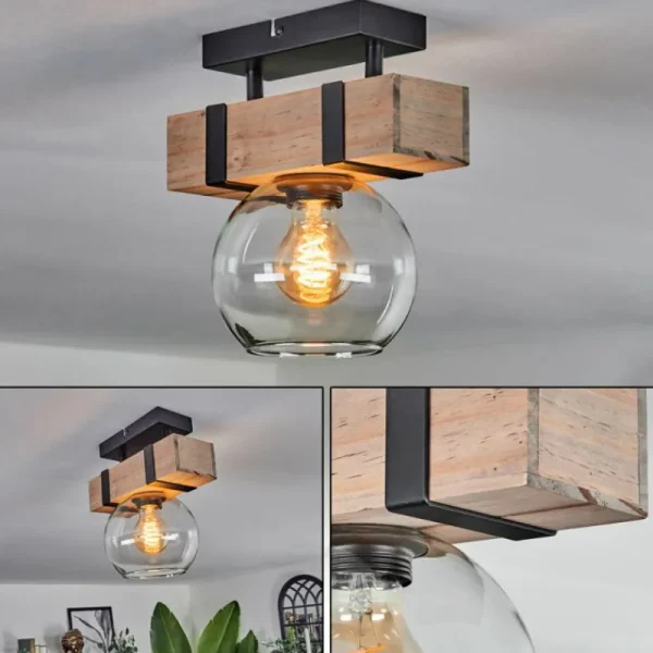 hofstein Plafonnier - Verre 15 cm Montgomery Écru, Noir, 1 lumière* Lampes Modernes