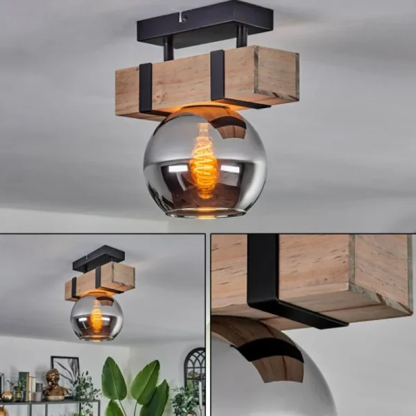 hofstein Plafonnier - Verre 15 cm Montgomery Écru, Noir, 1 lumière* Lampes Modernes