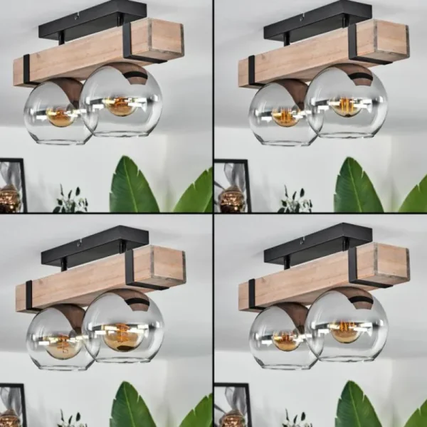 hofstein Plafonnier - Verre 15 cm Montgomery Écru, Noir, 2 lumières* Lampes Modernes