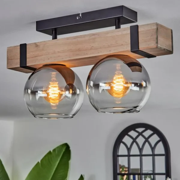 hofstein Plafonnier - Verre 15 cm Montgomery Écru, Noir, 2 lumières* Lampes Modernes