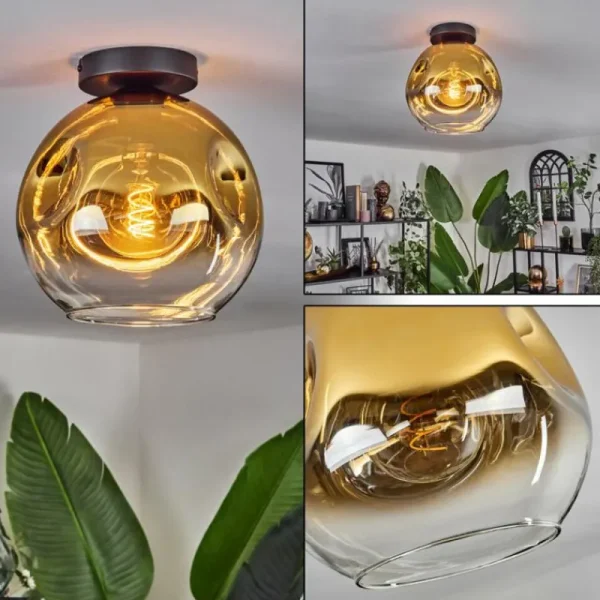 hofstein Plafonnier - Verre 25 cm Ripoll Or, Clair, 1 lumière* Lampes En Verre