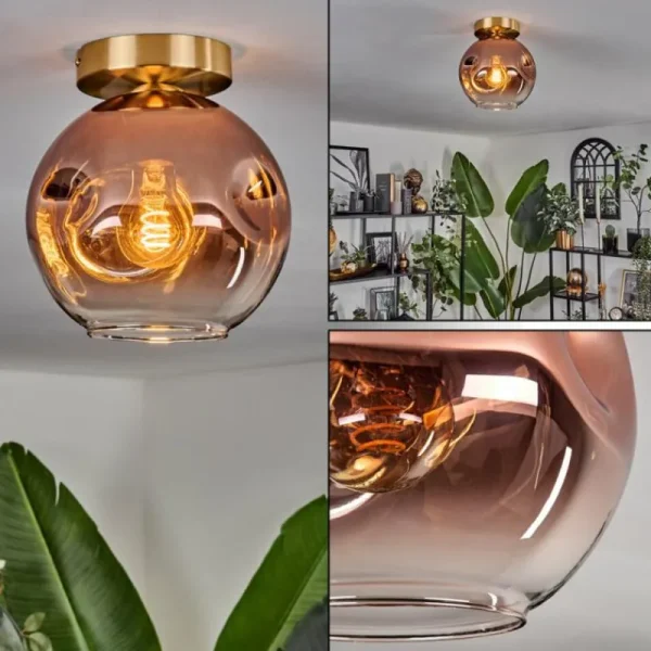hofstein Plafonnier - Verre 20 cm Ripoll Or, Noir, 1 lumière* Lampes En Verre