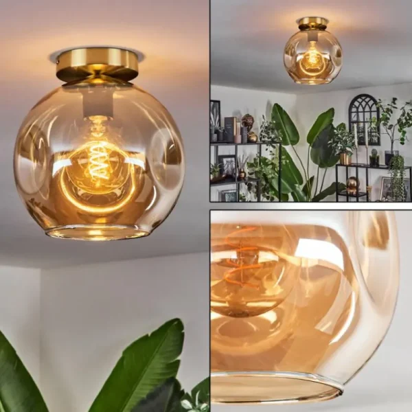 hofstein Plafonnier - Verre 25 cm Ripoll Or, Noir, 1 lumière* Lampes En Verre