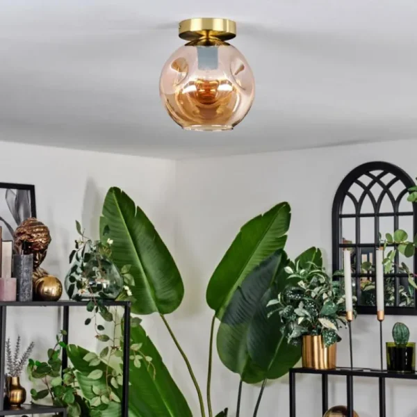 hofstein Plafonnier - Verre 20 cm Ripoll Or, Noir, 1 lumière* Lampes En Verre