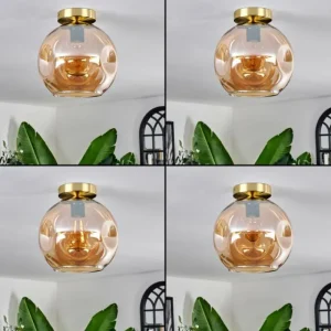 hofstein Plafonnier - Verre 25 cm Ripoll Or, Noir, 1 lumière* Lampes En Verre