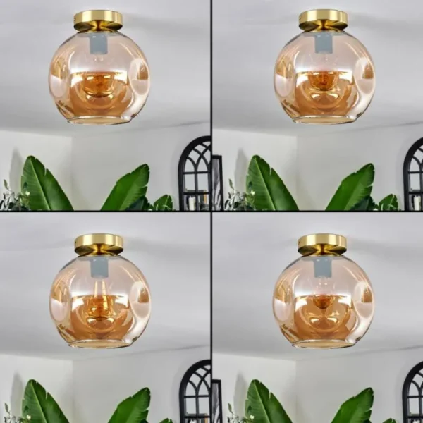 hofstein Plafonnier - Verre 25 cm Ripoll Or, Noir, 1 lumière* Lampes En Verre