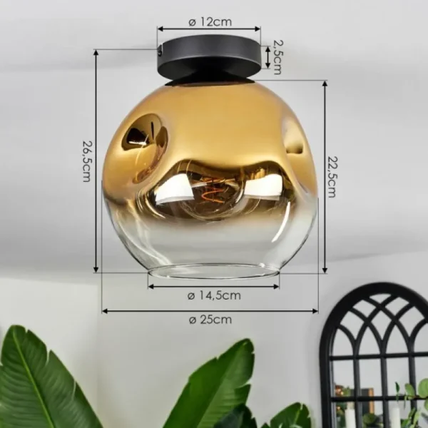 hofstein Plafonnier - Verre 25 cm Ripoll Or, Clair, 1 lumière* Lampes En Verre
