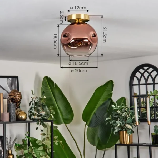 hofstein Plafonnier - Verre 20 cm Ripoll Or, Noir, 1 lumière* Lampes En Verre