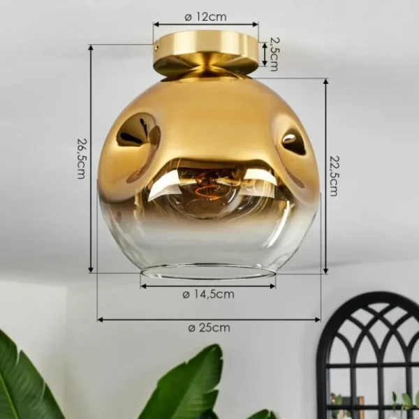 hofstein Plafonnier - Verre 25 cm Ripoll Or, Noir, 1 lumière* Lampes En Verre