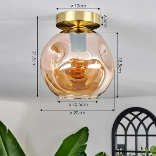 hofstein Plafonnier - Verre 20 cm Ripoll Or, Noir, 1 lumière* Lampes En Verre