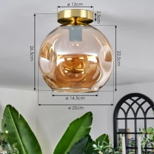 hofstein Plafonnier - Verre 25 cm Ripoll Or, Noir, 1 lumière* Lampes En Verre