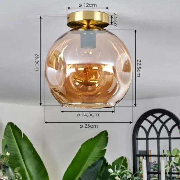 hofstein Plafonnier - Verre 25 cm Ripoll Or, Noir, 1 lumière* Lampes En Verre