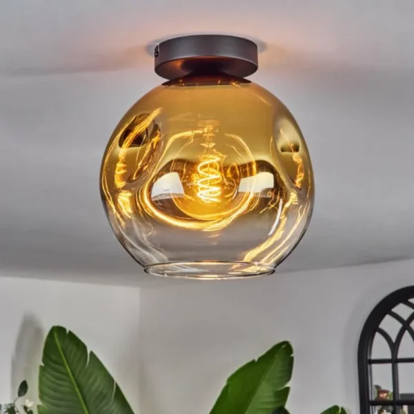 hofstein Plafonnier - Verre 25 cm Ripoll Or, Clair, 1 lumière* Lampes En Verre