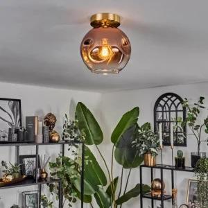 hofstein Plafonnier - Verre 20 cm Ripoll Or, Noir, 1 lumière* Lampes En Verre