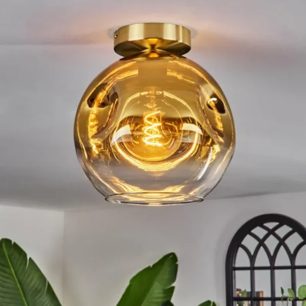 hofstein Plafonnier - Verre 25 cm Ripoll Or, Noir, 1 lumière* Lampes En Verre