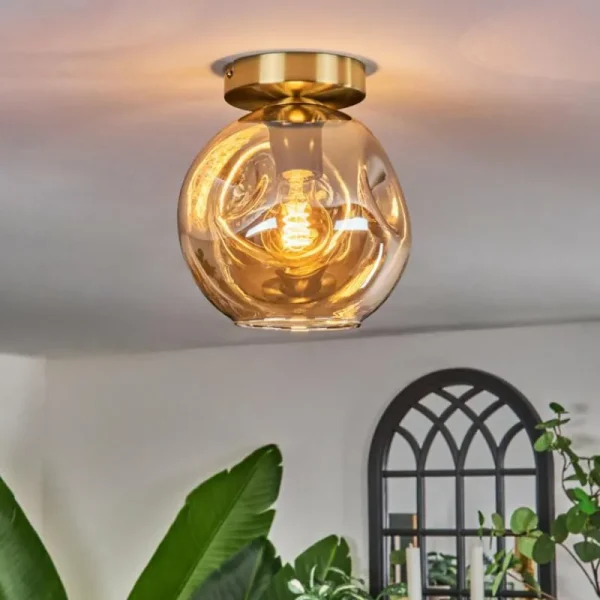 hofstein Plafonnier - Verre 20 cm Ripoll Or, Noir, 1 lumière* Lampes En Verre