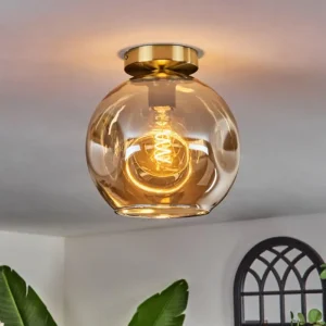 hofstein Plafonnier - Verre 25 cm Ripoll Or, Noir, 1 lumière* Lampes En Verre