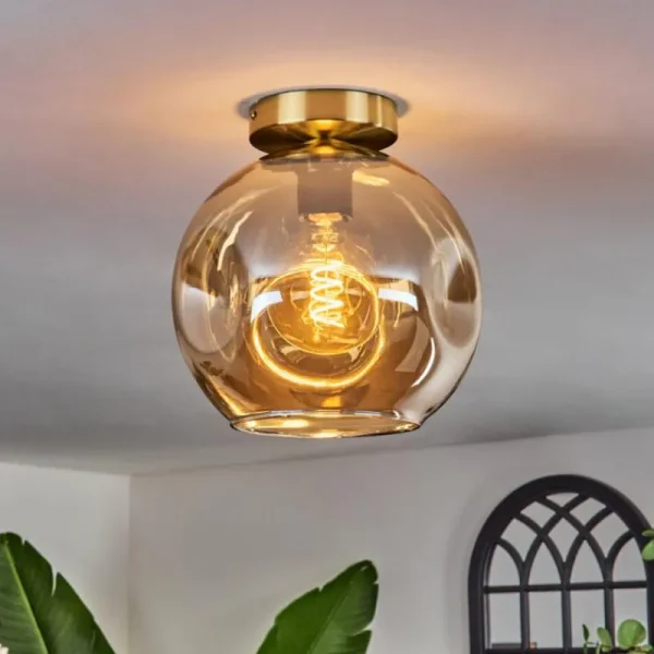 hofstein Plafonnier - Verre 25 cm Ripoll Or, Noir, 1 lumière* Lampes En Verre