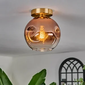 hofstein Plafonnier - Verre 20 cm Ripoll Or, Noir, 1 lumière* Lampes En Verre